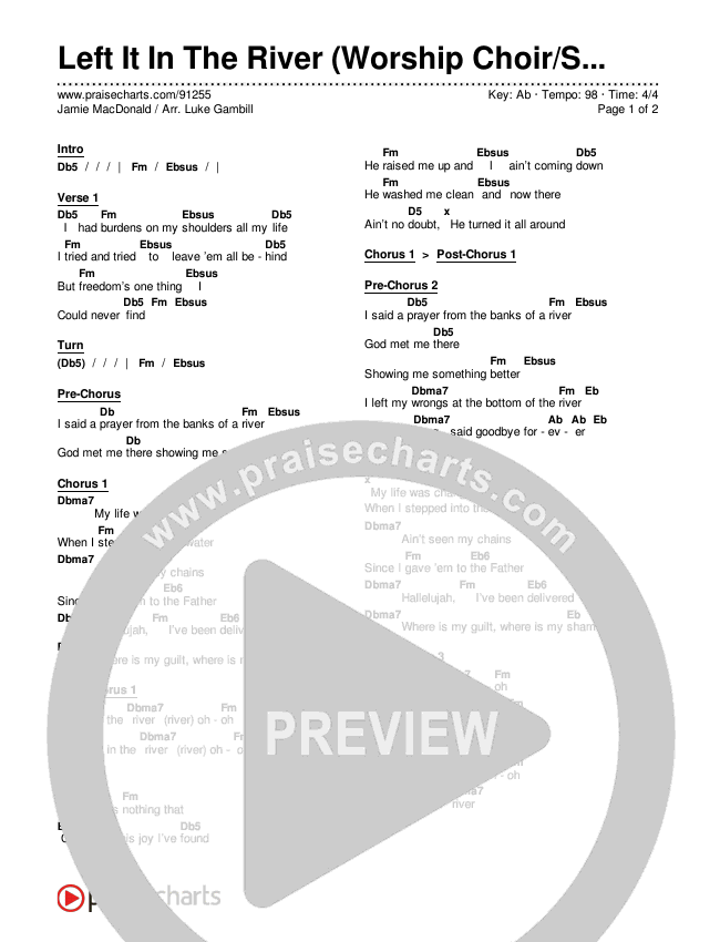 Left It In The River (Worship Choir/SAB) Chords & Lyrics (Jamie MacDonald / Arr. Luke Gambill)