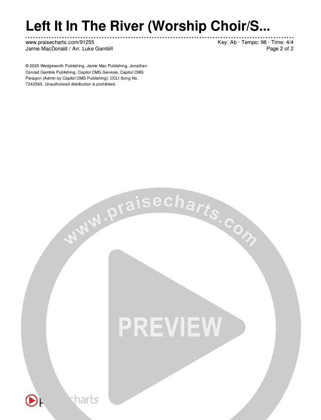 Left It In The River (Worship Choir/SAB) Chords & Lyrics (Jamie MacDonald / Arr. Luke Gambill)