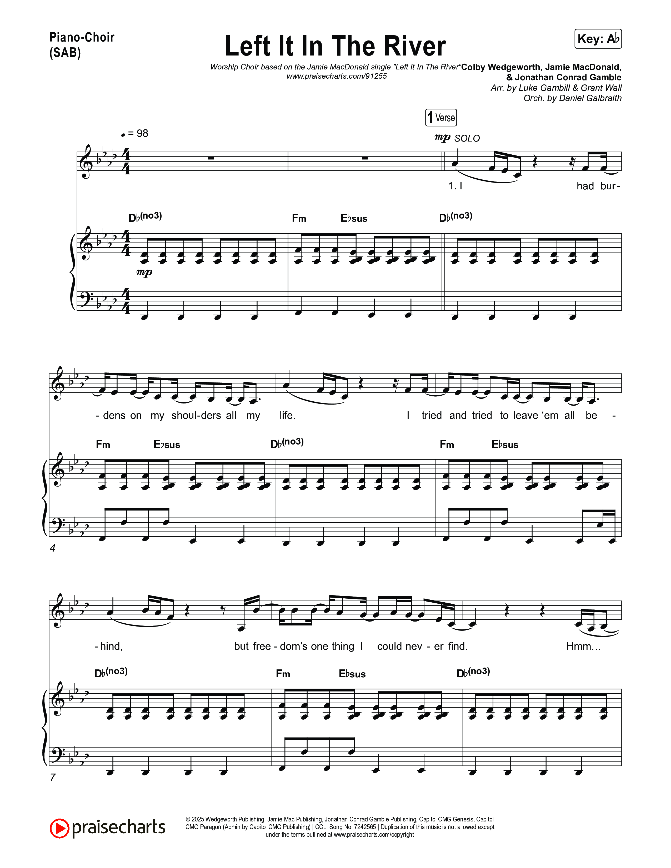 Left It In The River (Worship Choir/SAB) Piano/Choir (SAB) (Jamie MacDonald / Arr. Luke Gambill)