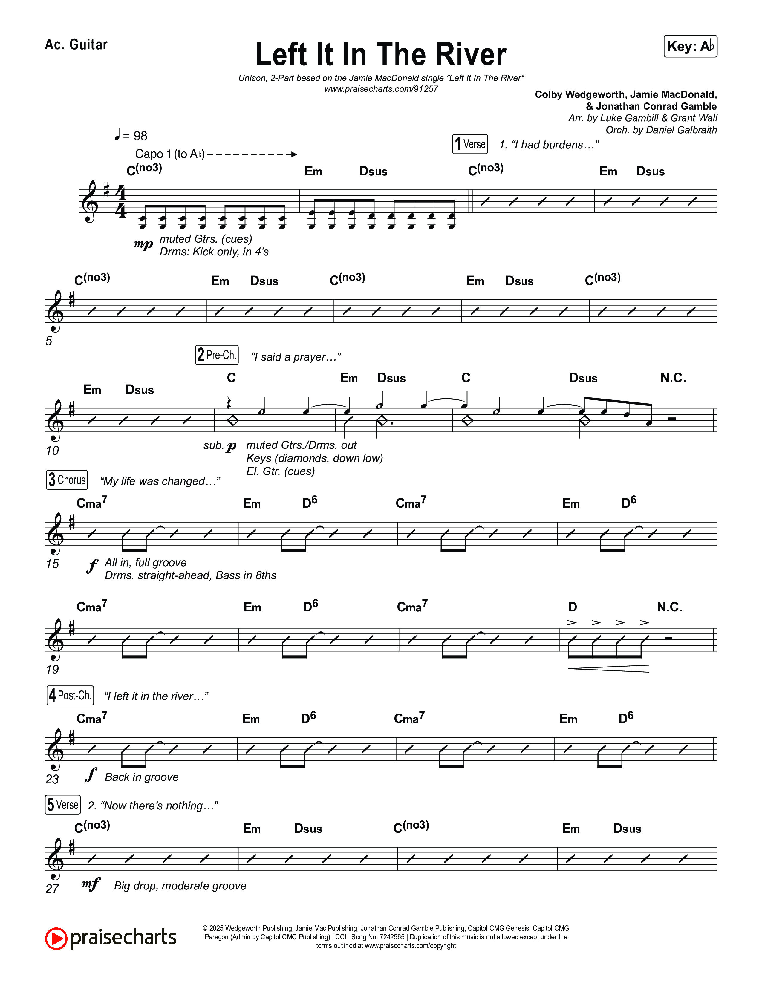 Left It In The River (Unison/2-Part) Acoustic Guitar (Jamie MacDonald / Arr. Luke Gambill)