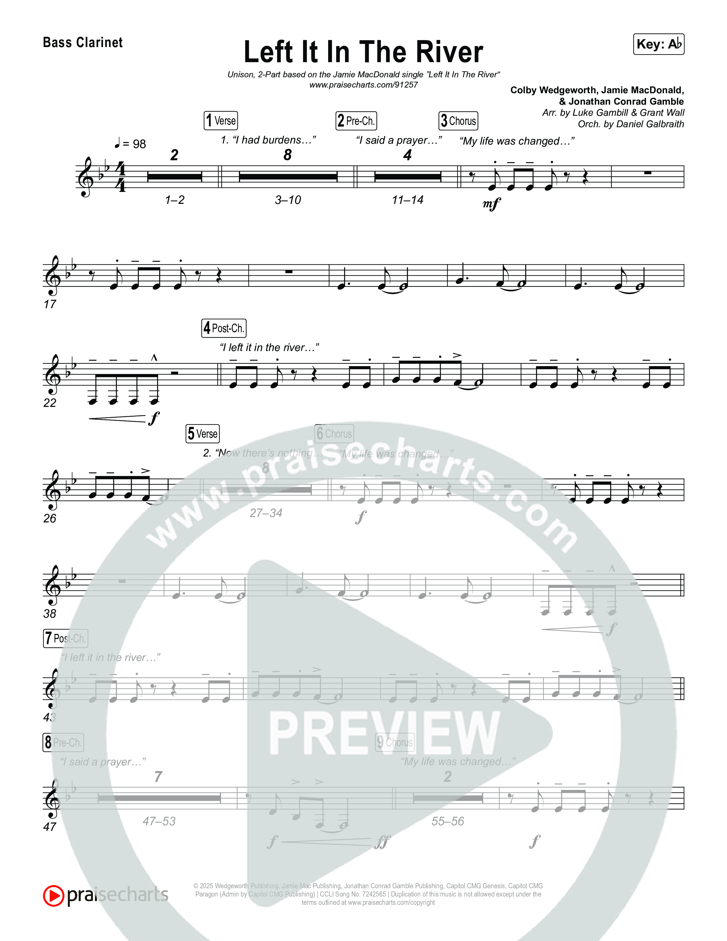 Left It In The River (Unison/2-Part) Bass Clarinet (Jamie MacDonald / Arr. Luke Gambill)