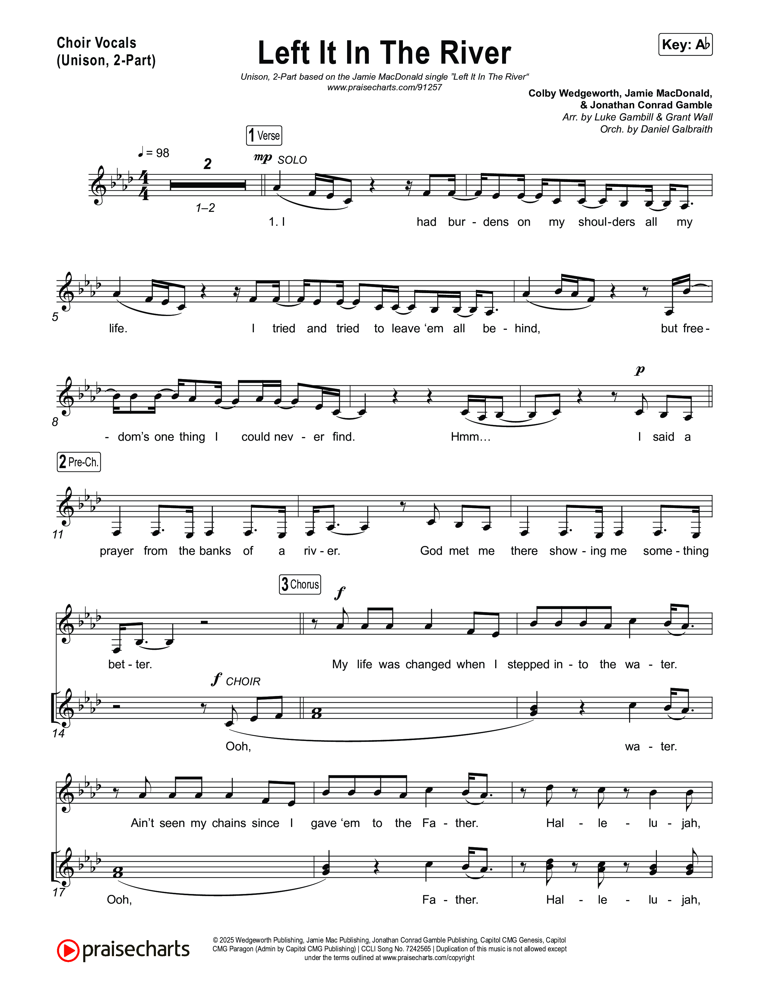 Left It In The River (Unison/2-Part) Choir Vocals (Uni/2-Part) (Jamie MacDonald / Arr. Luke Gambill)