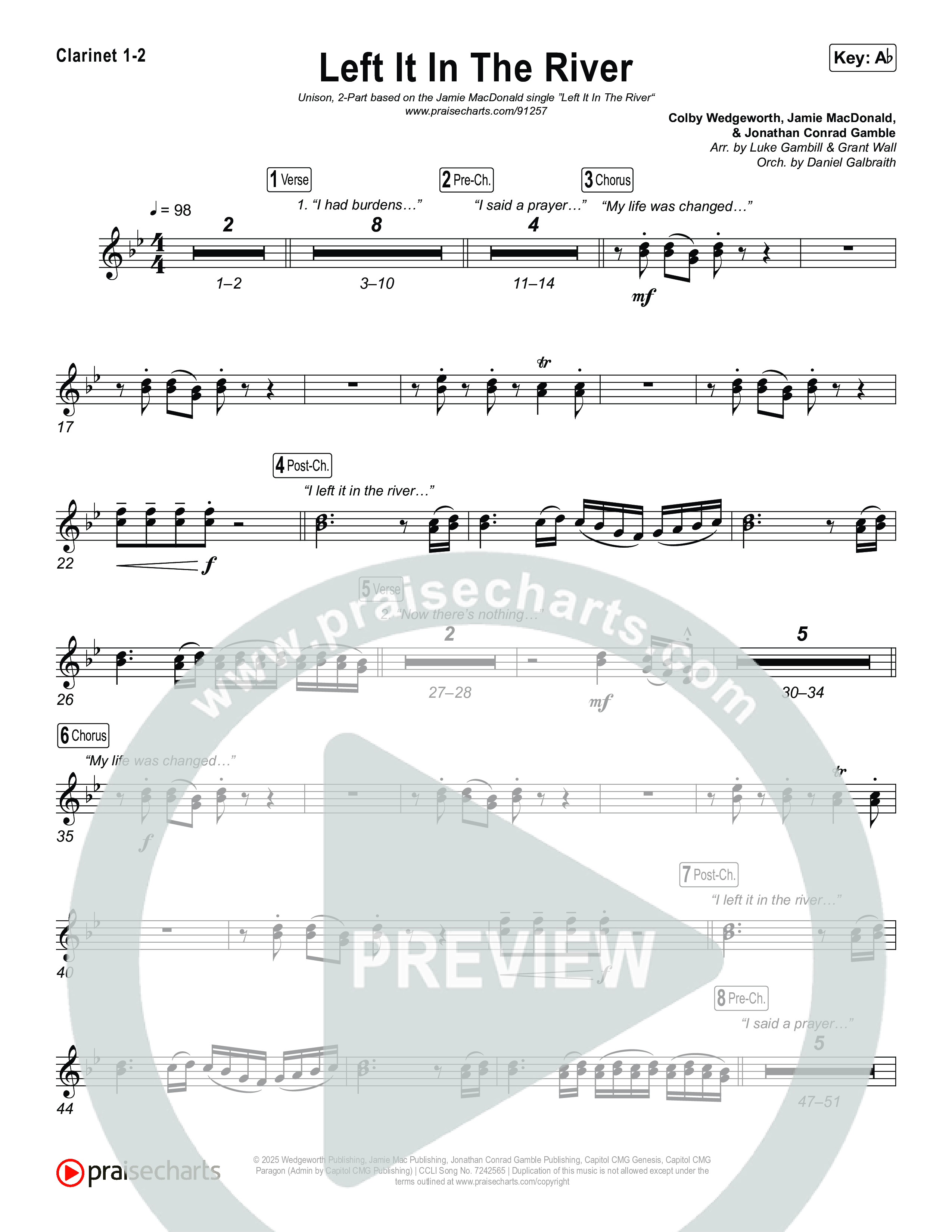 Left It In The River (Unison/2-Part) Clarinet 1/2 (Jamie MacDonald / Arr. Luke Gambill)