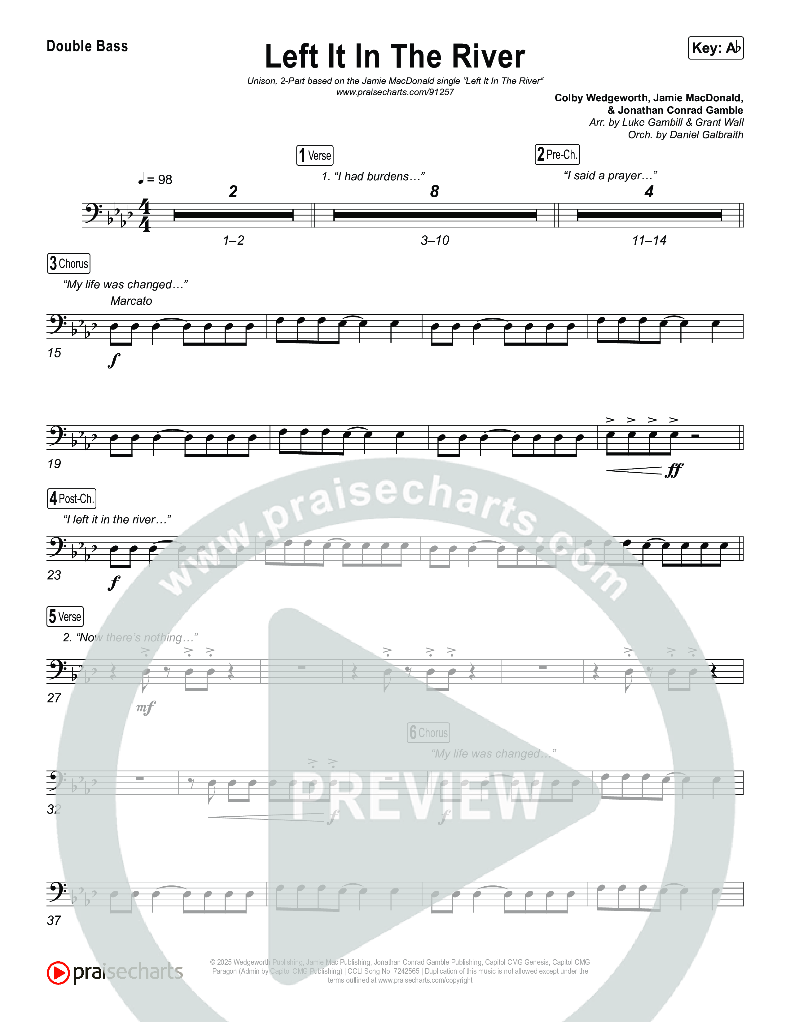 Left It In The River (Unison/2-Part) Double Bass (Jamie MacDonald / Arr. Luke Gambill)