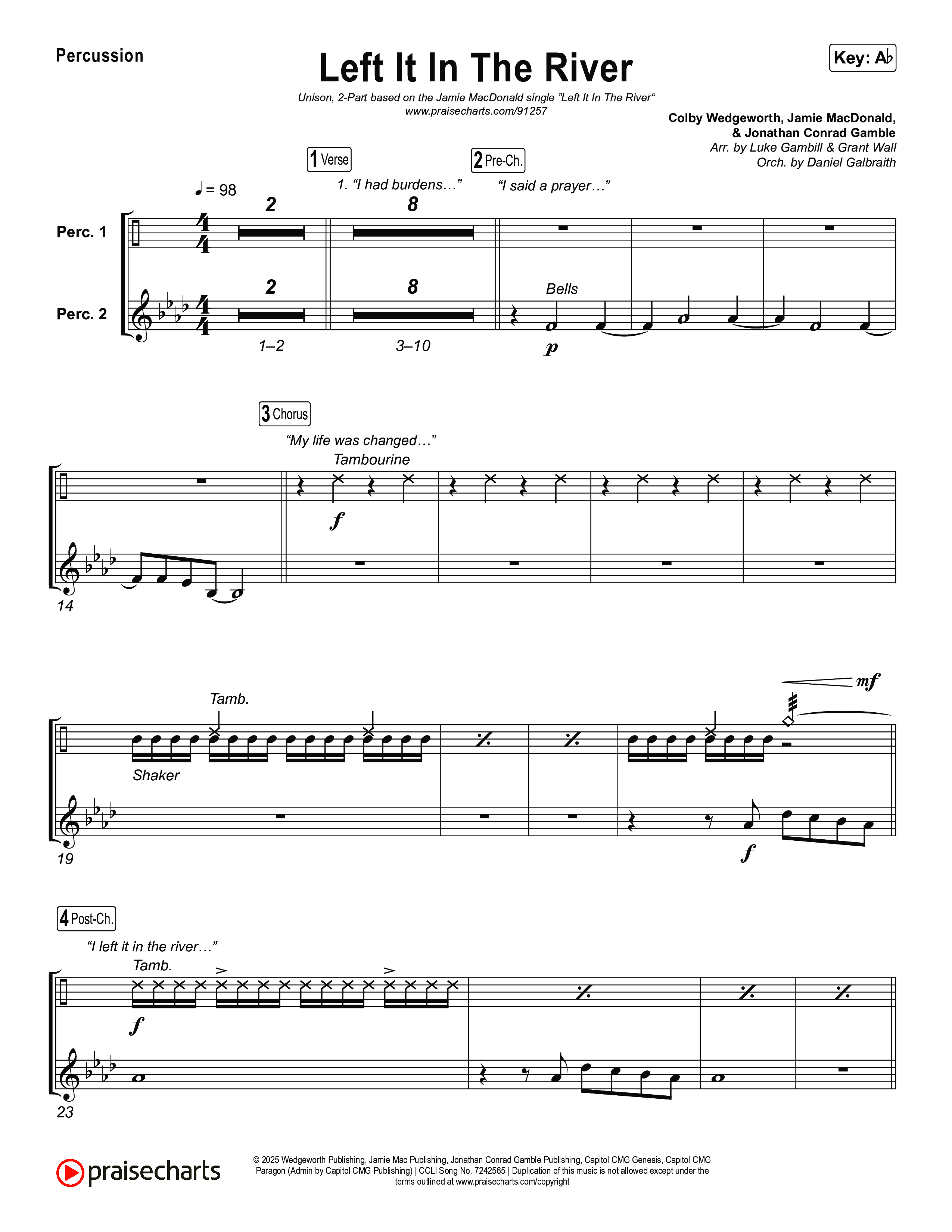 Left It In The River (Unison/2-Part) Percussion (Jamie MacDonald / Arr. Luke Gambill)