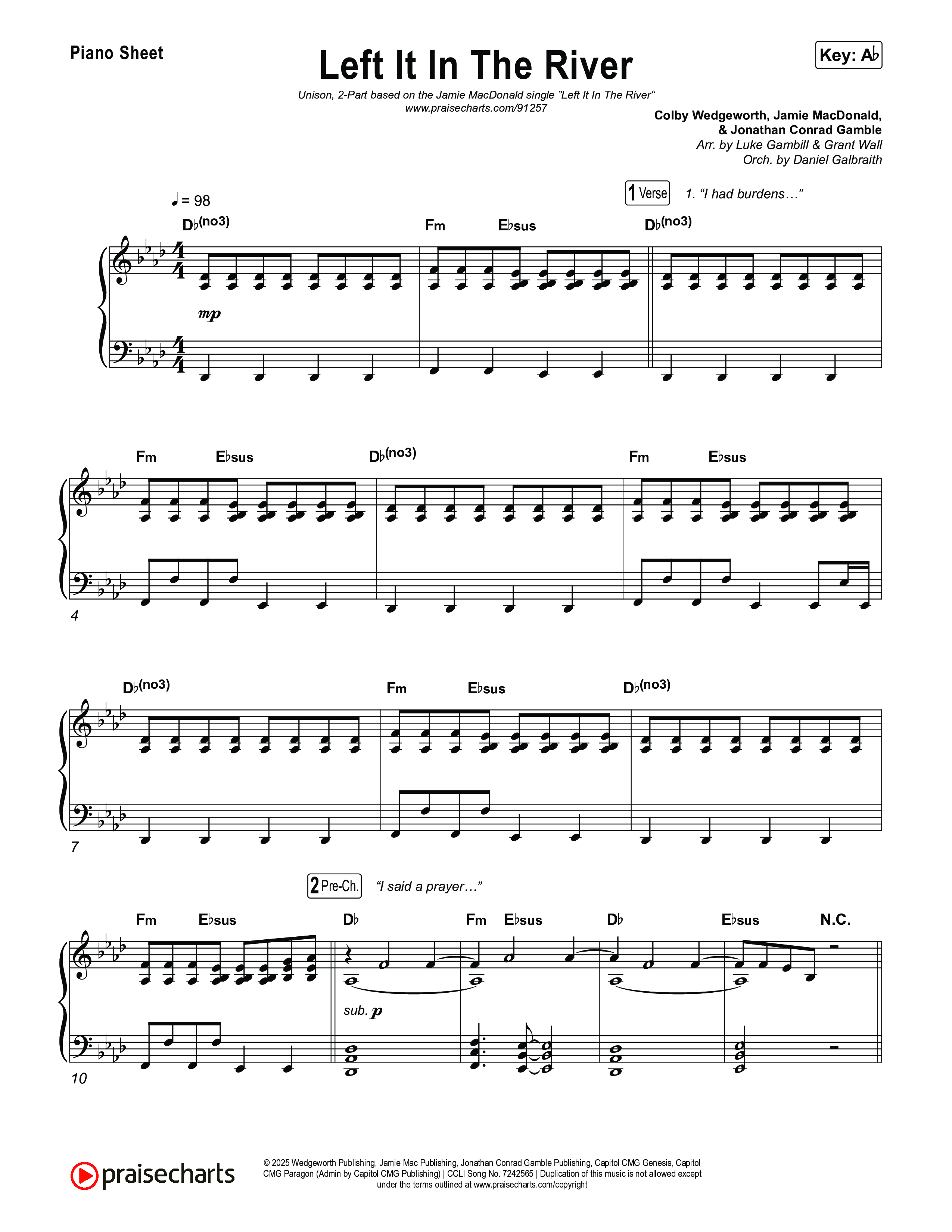Left It In The River (Unison/2-Part) Piano Sheet (Jamie MacDonald / Arr. Luke Gambill)