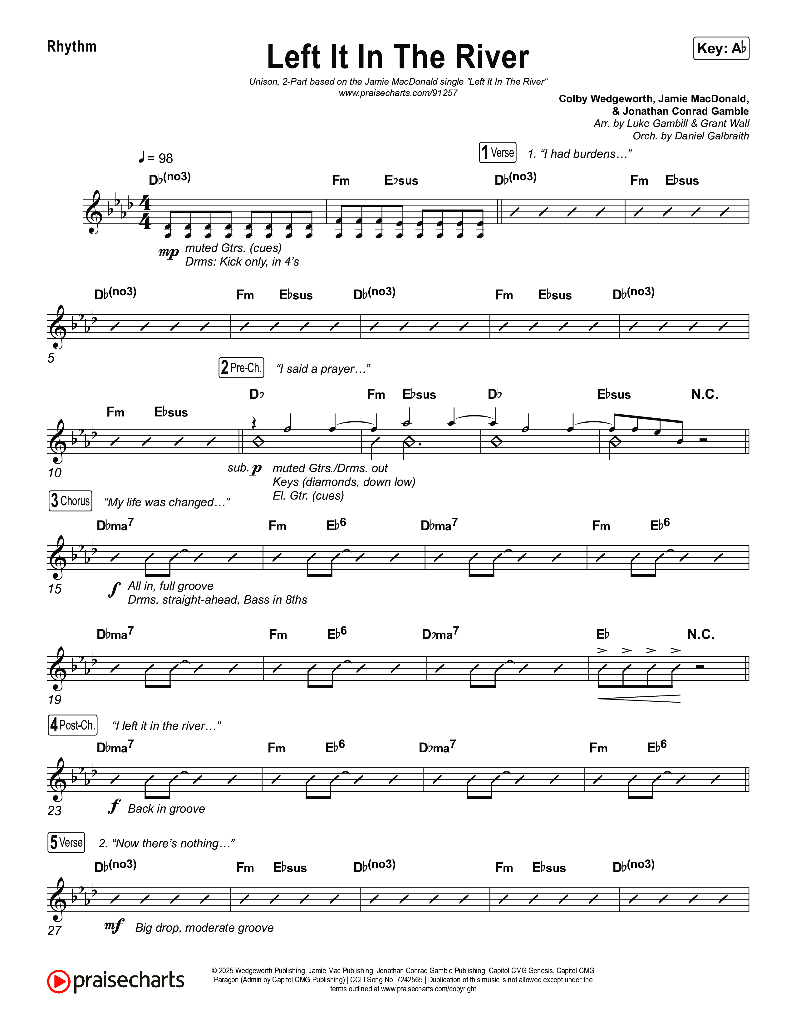Left It In The River (Unison/2-Part) Rhythm Chart (Jamie MacDonald / Arr. Luke Gambill)