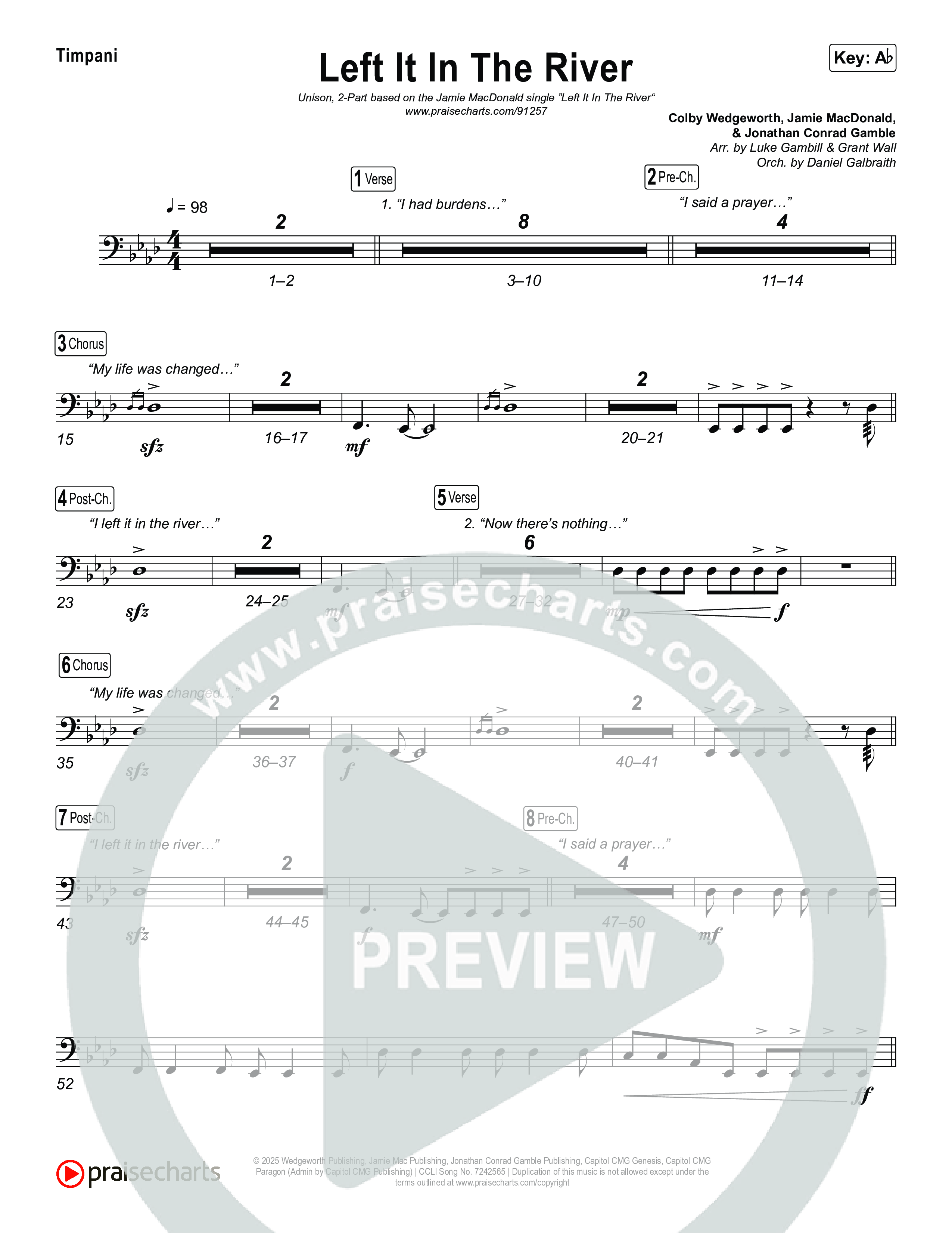 Left It In The River (Unison/2-Part) Timpani (Jamie MacDonald / Arr. Luke Gambill)