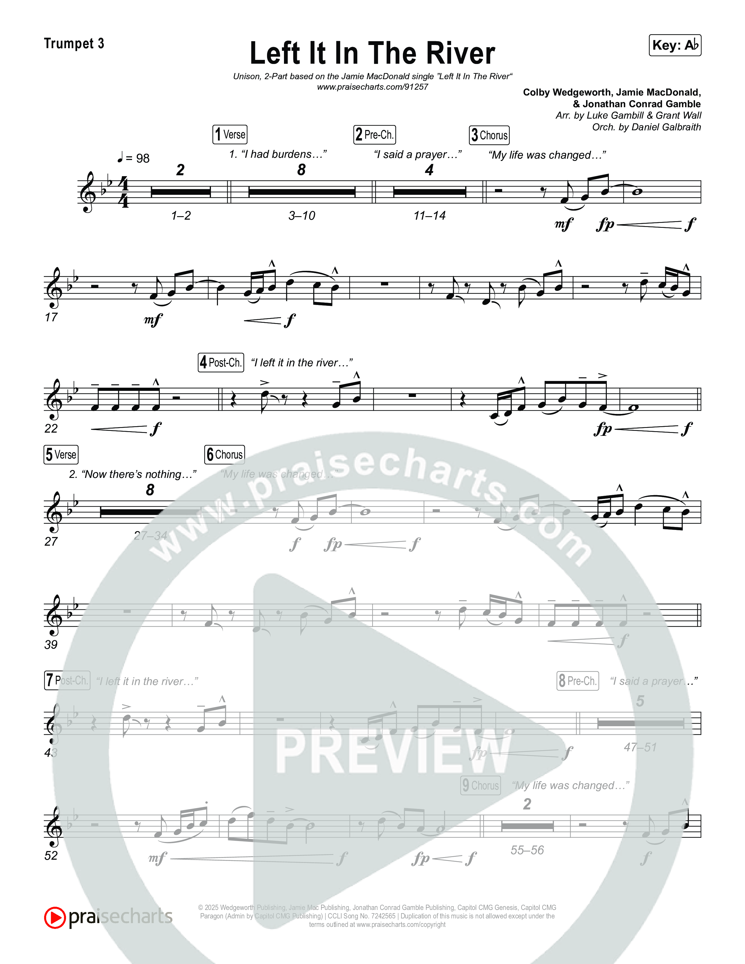 Left It In The River (Unison/2-Part) Trumpet 3 (Jamie MacDonald / Arr. Luke Gambill)