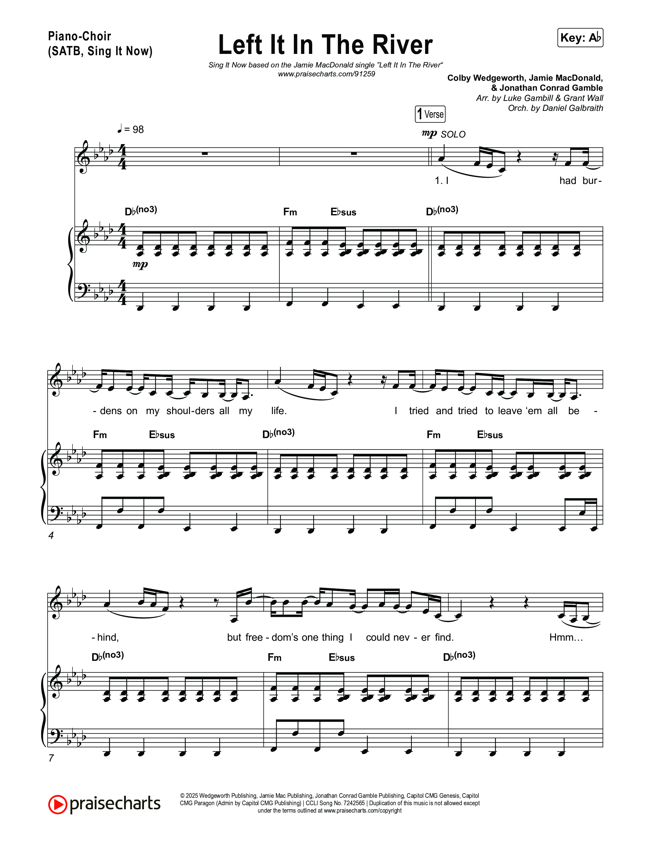 Left It In The River (Sing It Now) Piano/Choir (SATB) (Jamie MacDonald / Arr. Luke Gambill)