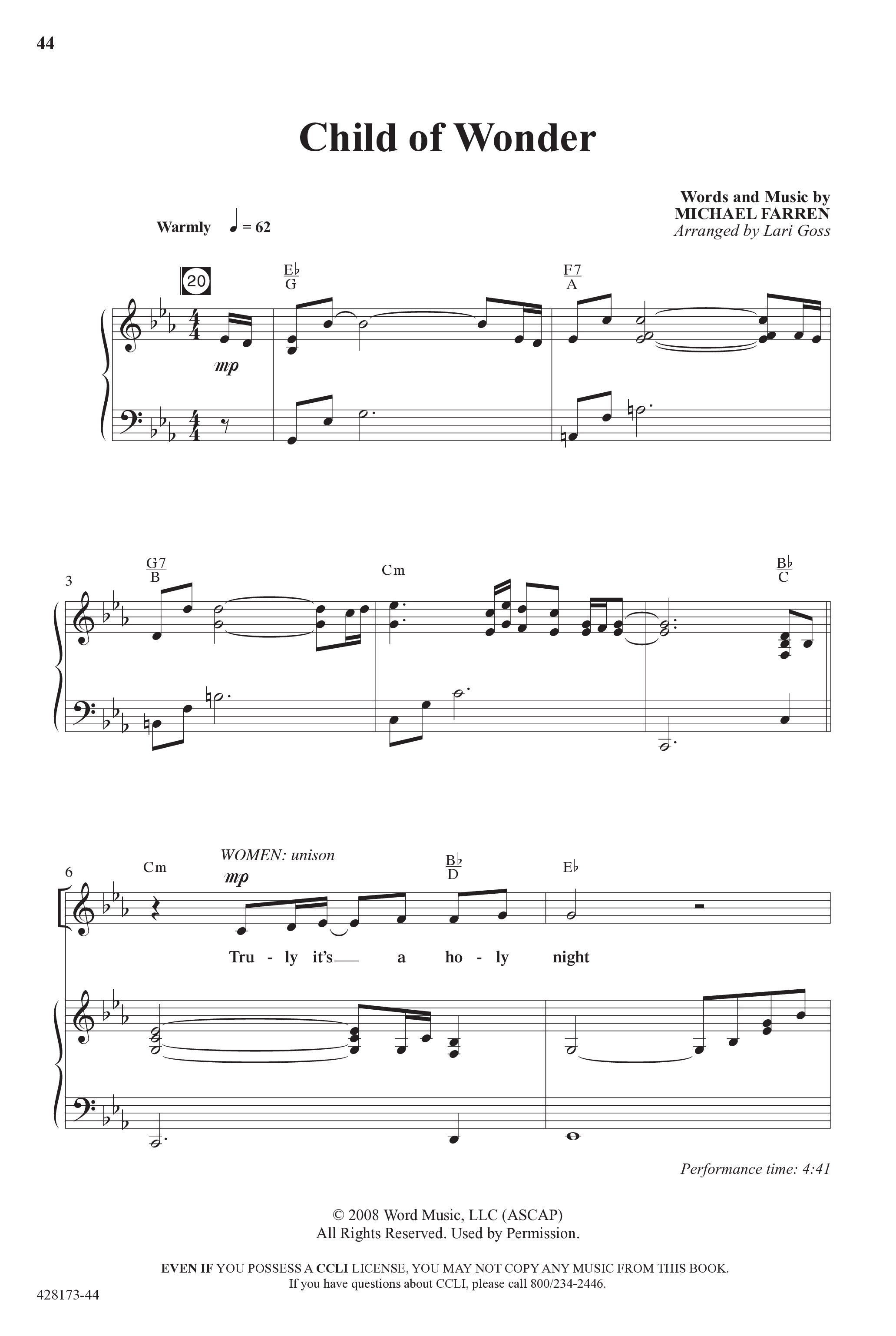 Child Of Wonder (10 Song Choral Collection) Song 4 (Piano SATB) (Word Music Choral / Arr. Lari Goss)