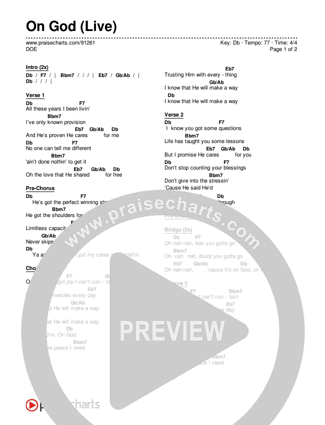 On God (Live) Chords & Lyrics (DOE)