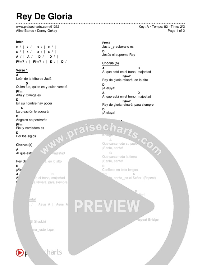 Rey De Gloria Chord Chart (Aline Barros / Danny Gokey)