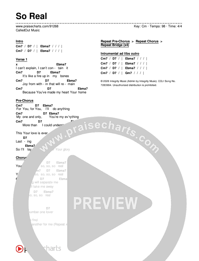 So Real Chord Chart (CalledOut Music)