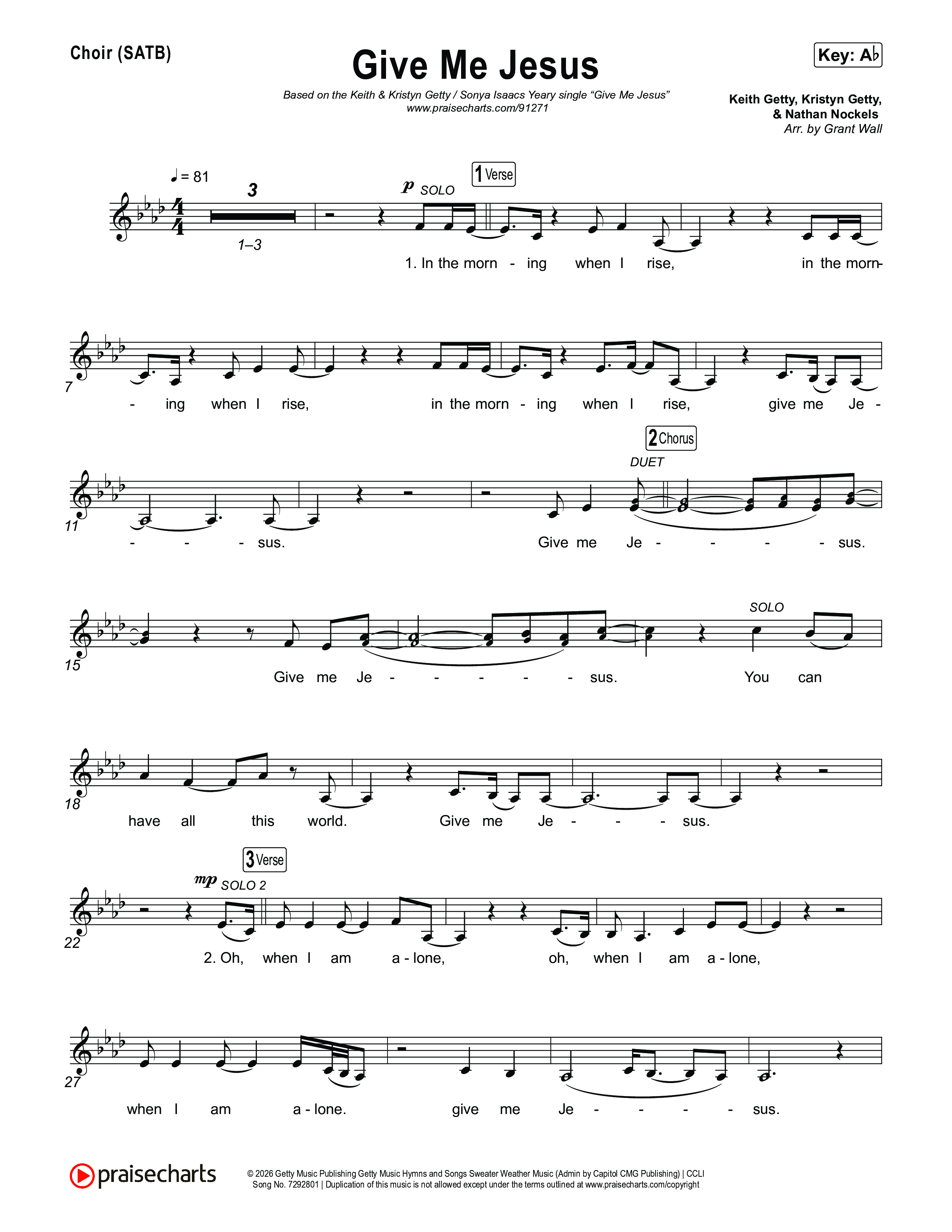 Give Me Jesus Choir Sheet (SATB) (Keith & Kristyn Getty / Sonya Isaacs Yeary)