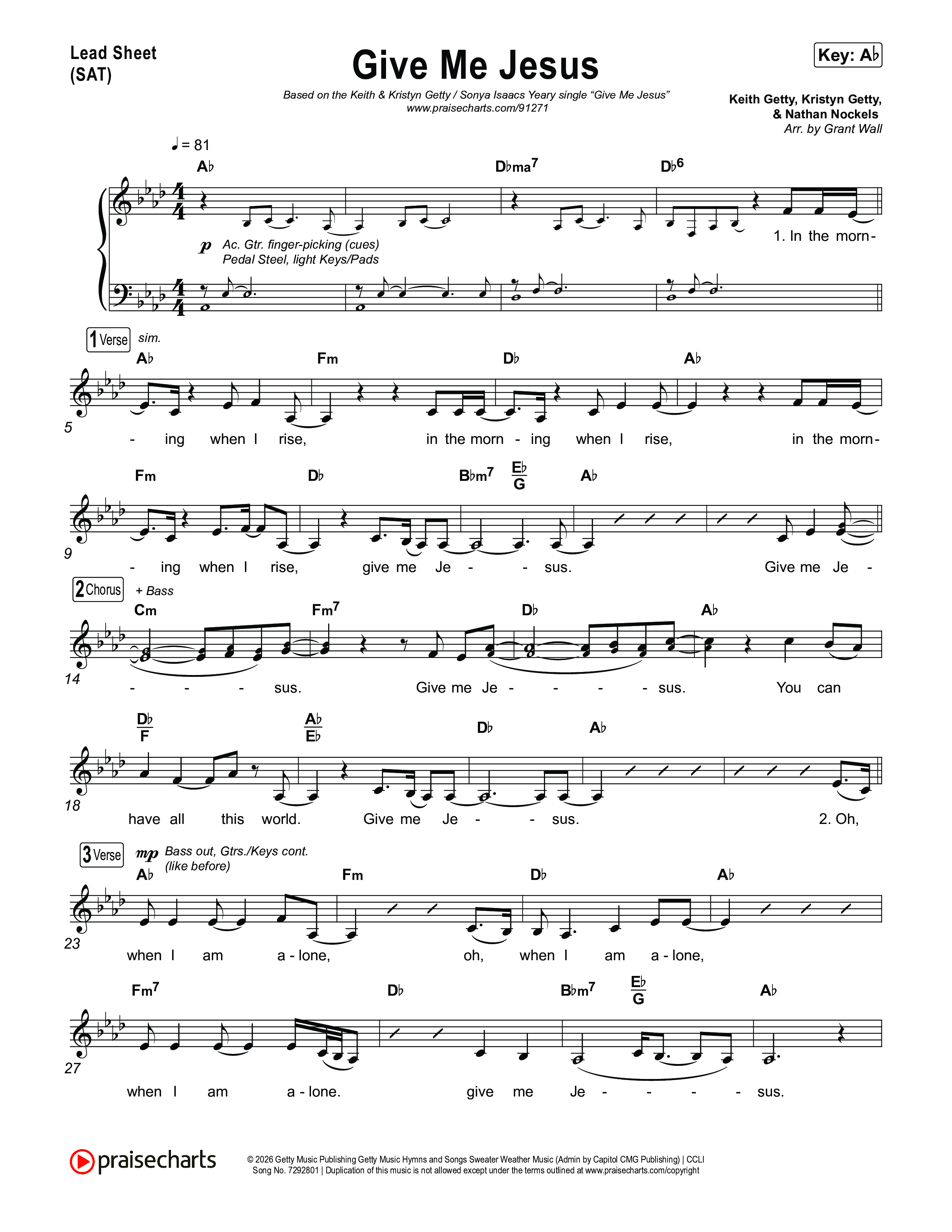 Give Me Jesus Lead Sheet (SAT) (Keith & Kristyn Getty / Sonya Isaacs Yeary)