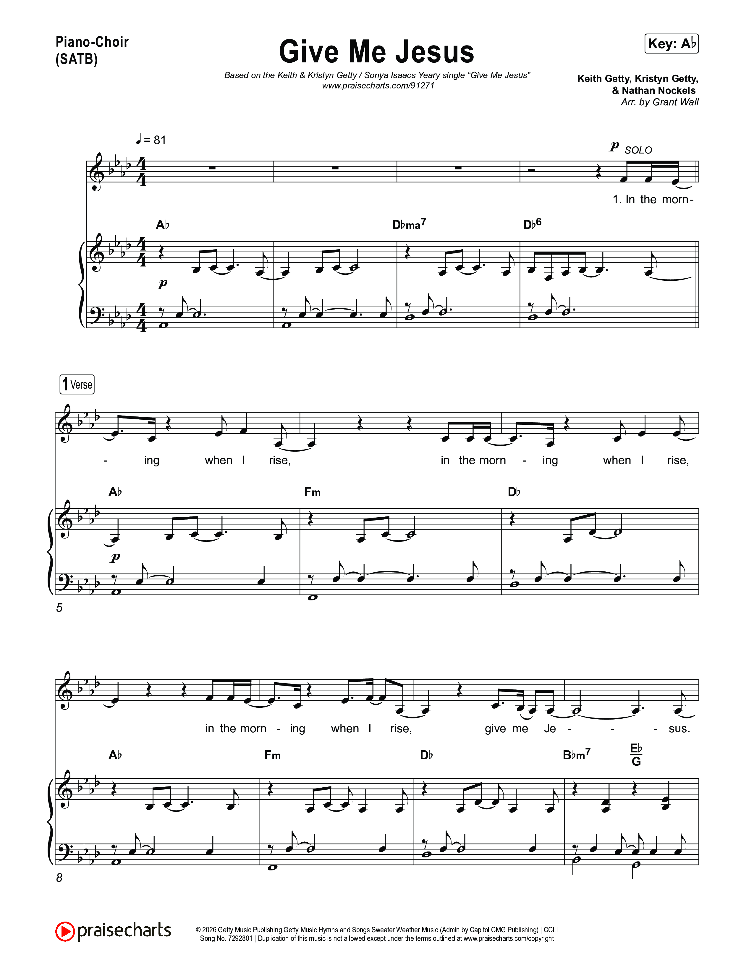 Give Me Jesus Piano/Vocal Pack (Keith & Kristyn Getty / Sonya Isaacs Yeary)