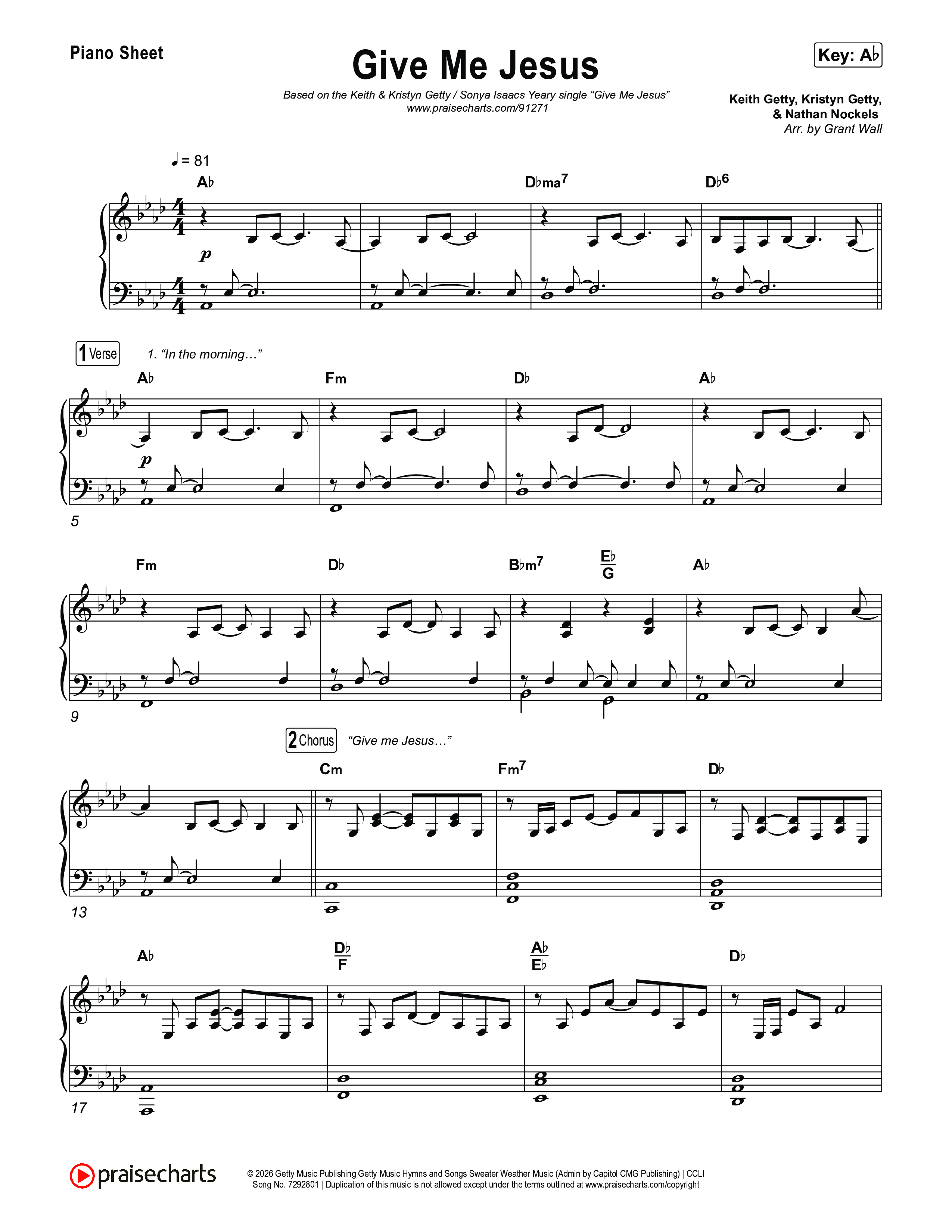 Give Me Jesus Piano Sheet (Keith & Kristyn Getty / Sonya Isaacs Yeary)