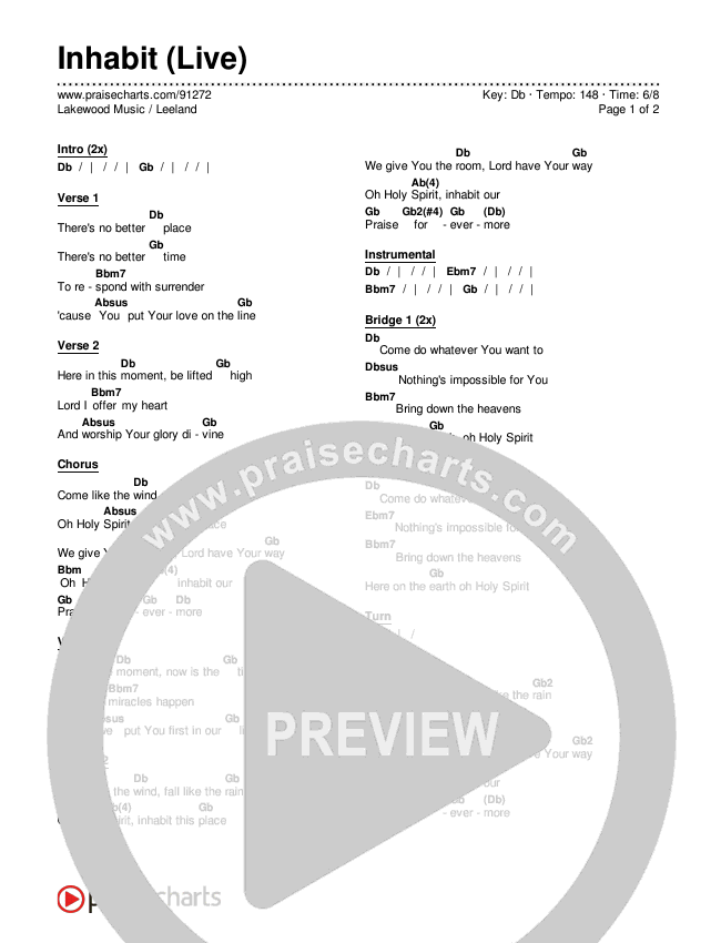 Inhabit (Live) Chords & Lyrics (Lakewood Music / Leeland)
