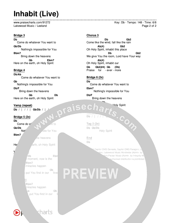 Inhabit (Live) Chords & Lyrics (Lakewood Music / Leeland)