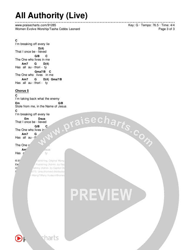 All Authority (Live) Chords & Lyrics (Women Evolve Worship / Tasha Cobbs Leonard)