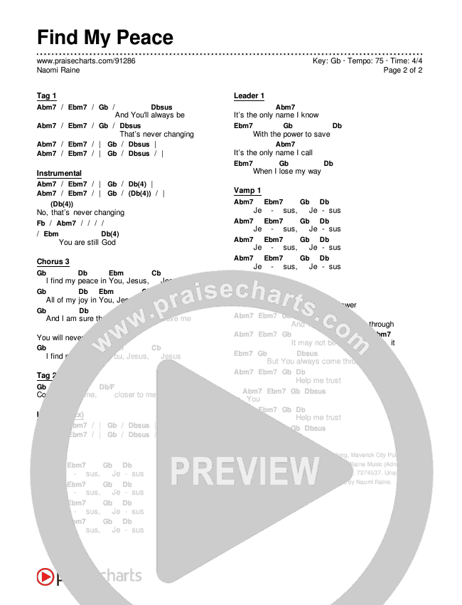 Find My Peace Chords & Lyrics (Naomi Raine)