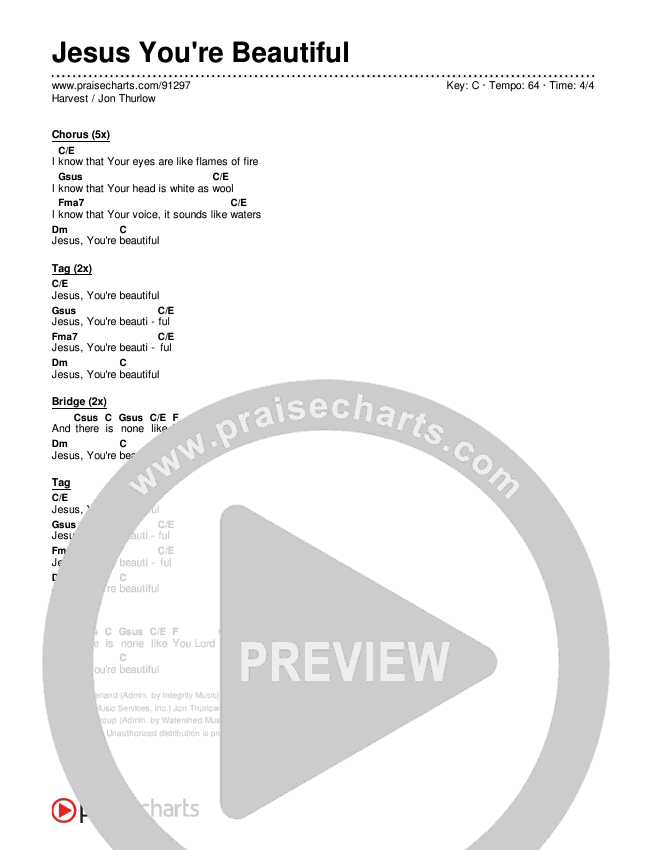 Jesus You're Beautiful Chords & Lyrics (Harvest / Jon Thurlow)