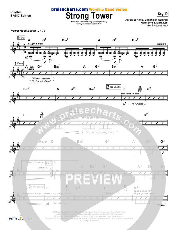 Strong Tower Rhythm Chart (Kutless)