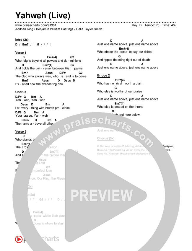 Yahweh (Live) Chords & Lyrics (Aodhan King / Benjamin William Hastings / Bella Taylor Smith)