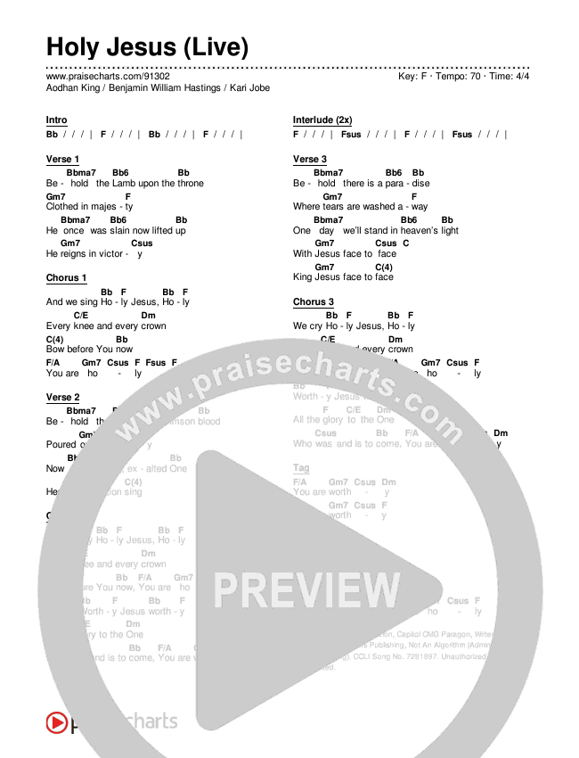 Holy Jesus (Live) Chords & Lyrics (Aodhan King / Benjamin William Hastings / Kari Jobe)