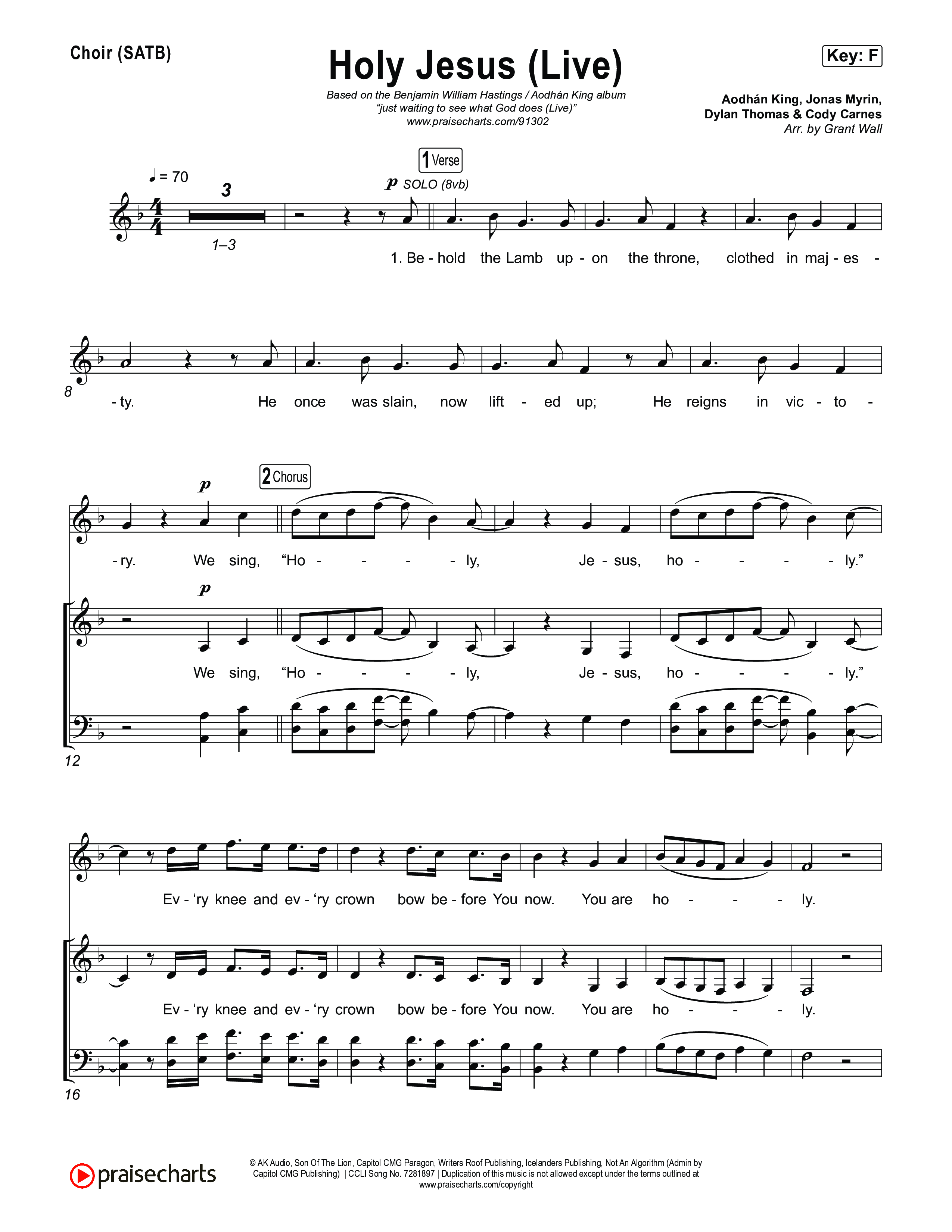 Holy Jesus (Live) Choir Sheet (SATB) (Aodhan King / Benjamin William Hastings / Kari Jobe)
