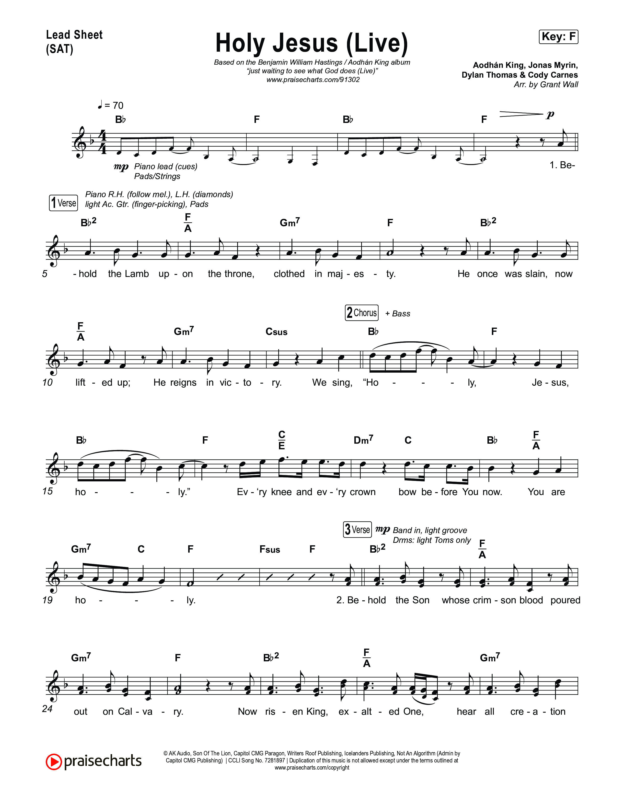 Holy Jesus (Live) Lead Sheet (SAT) (Aodhan King / Benjamin William Hastings / Kari Jobe)