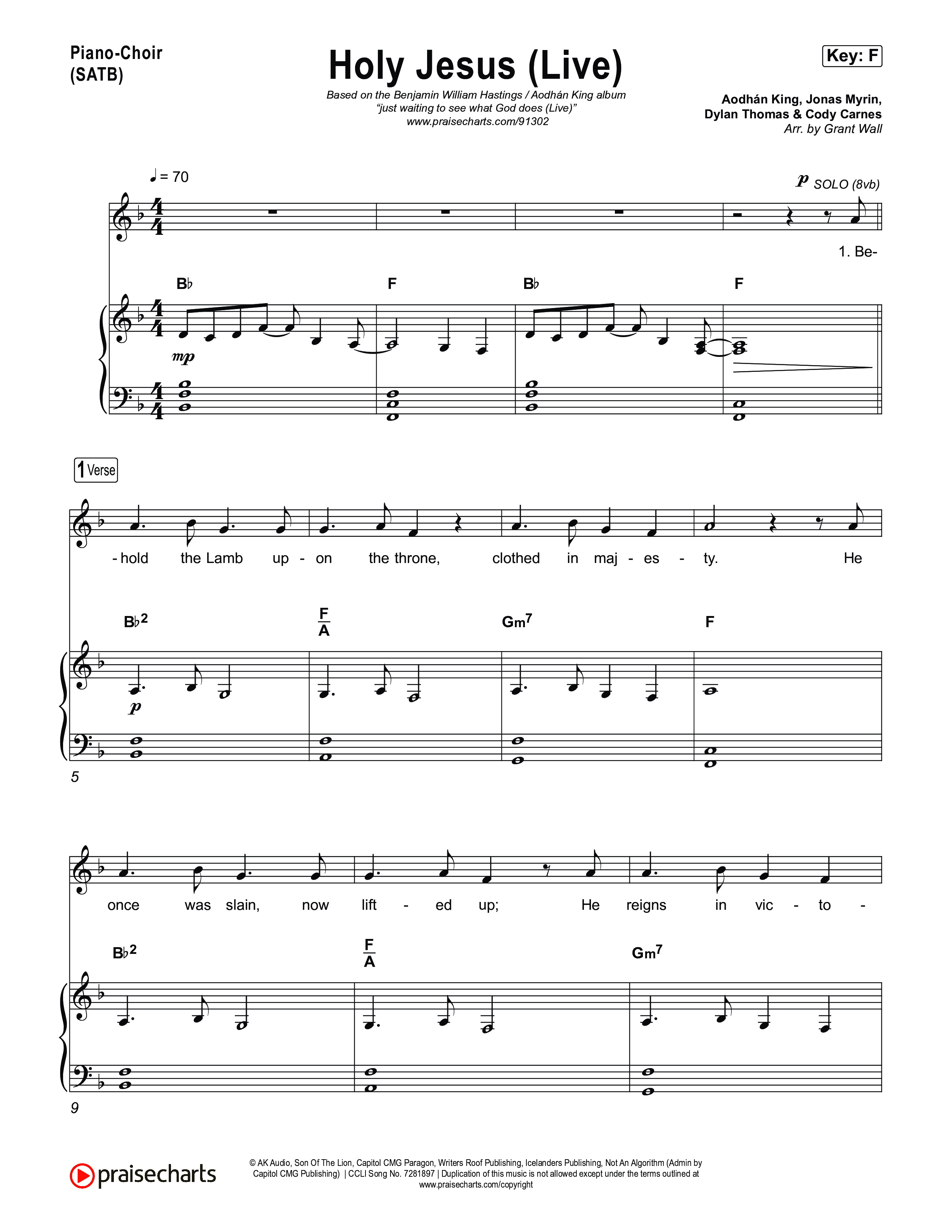 Holy Jesus (Live) Piano/Vocal Pack (Aodhan King / Benjamin William Hastings / Kari Jobe)