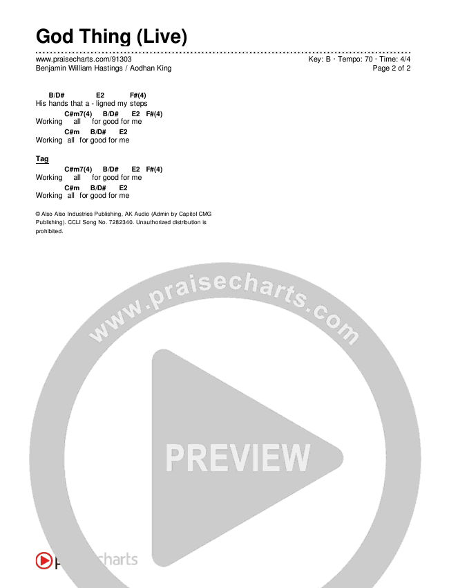 God Thing (Live) Chords & Lyrics (Aodhan King / Benjamin William Hastings)