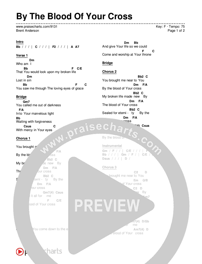 By The Blood Of Your Cross Chords & Lyrics (Brent Anderson)