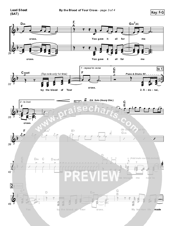 By The Blood Of Your Cross Lead Sheet (Brent Anderson)