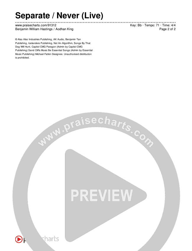 Separate / Never (Live) Chords & Lyrics (Aodhan King / Benjamin William Hastings)