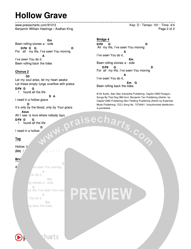 Hollow Grave Chords & Lyrics (Aodhan King / Benjamin William Hastings)