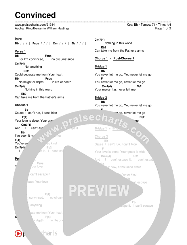 Convinced Chords & Lyrics (Aodhan King / Benjamin William Hastings)