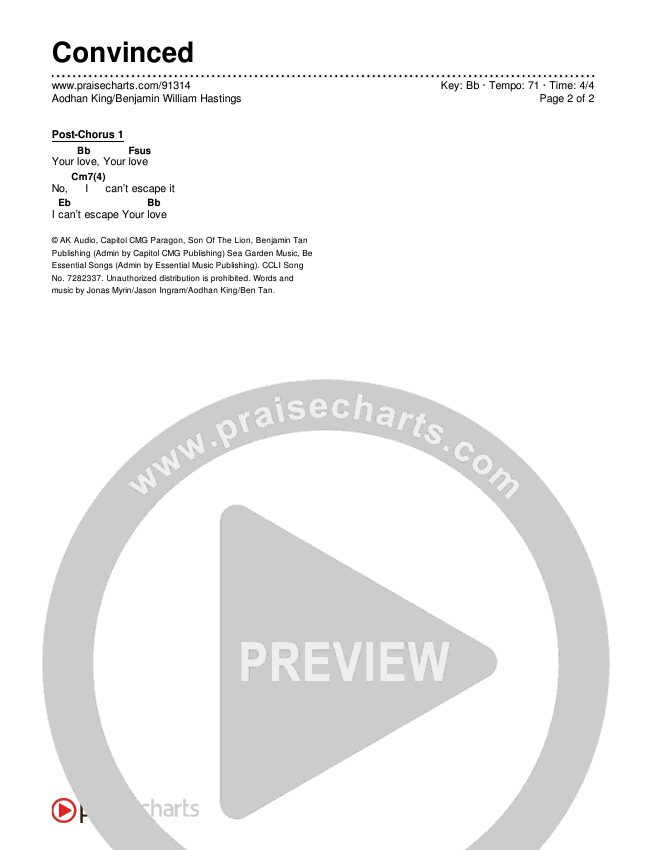 Convinced Chords & Lyrics (Aodhan King / Benjamin William Hastings)