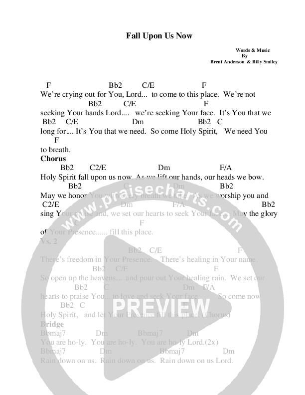 Fall Upon Us Now Chords & Lyrics (Brent Anderson)
