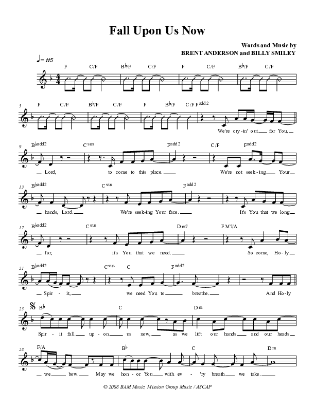 Fall Upon Us Now Lead Sheet (Brent Anderson)