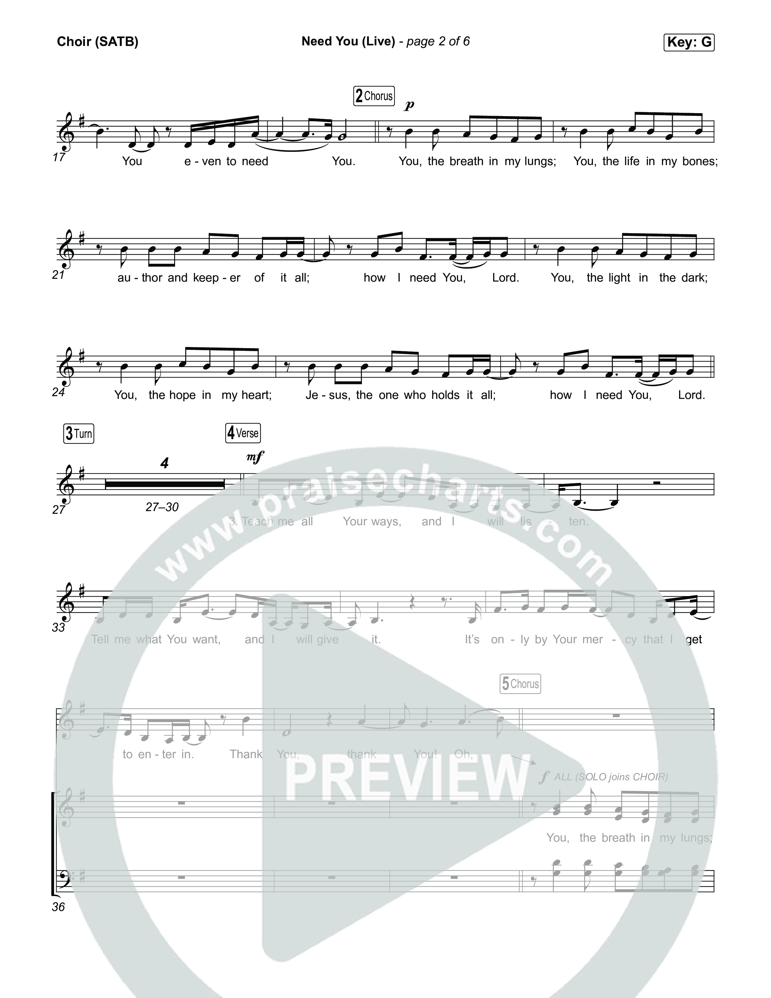 Need You (Live) Choir Sheet (SATB) (SEU Worship / Abbie Gamboa)