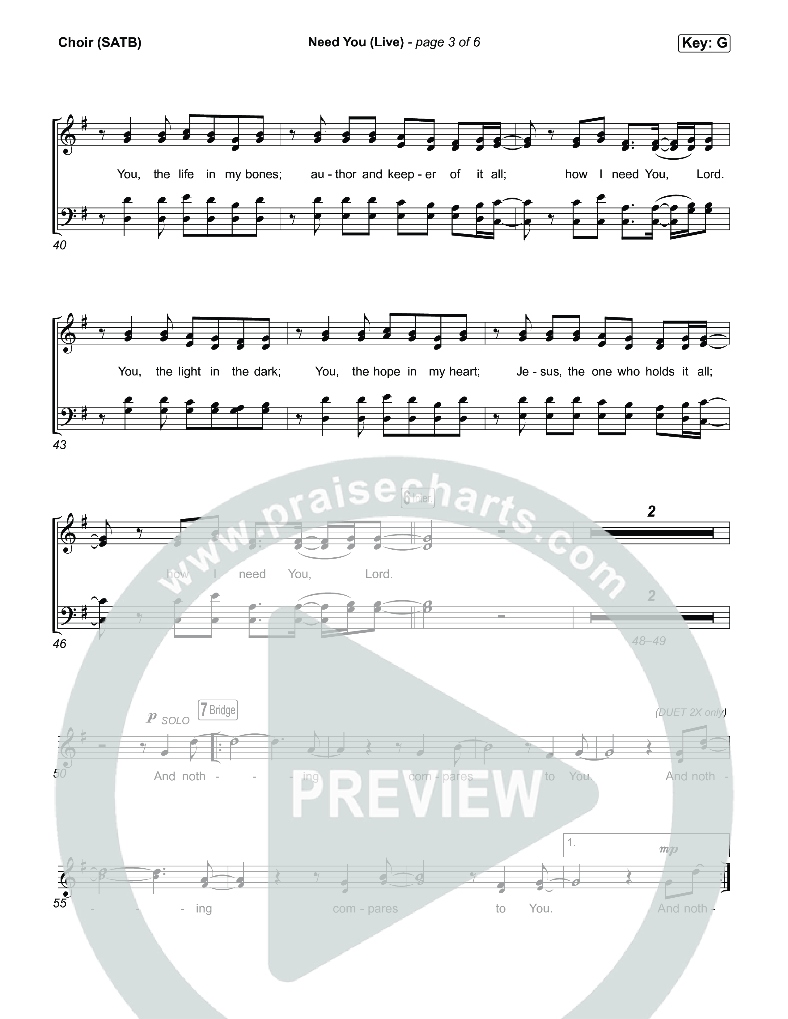 Need You (Live) Choir Sheet (SATB) (SEU Worship / Abbie Gamboa)