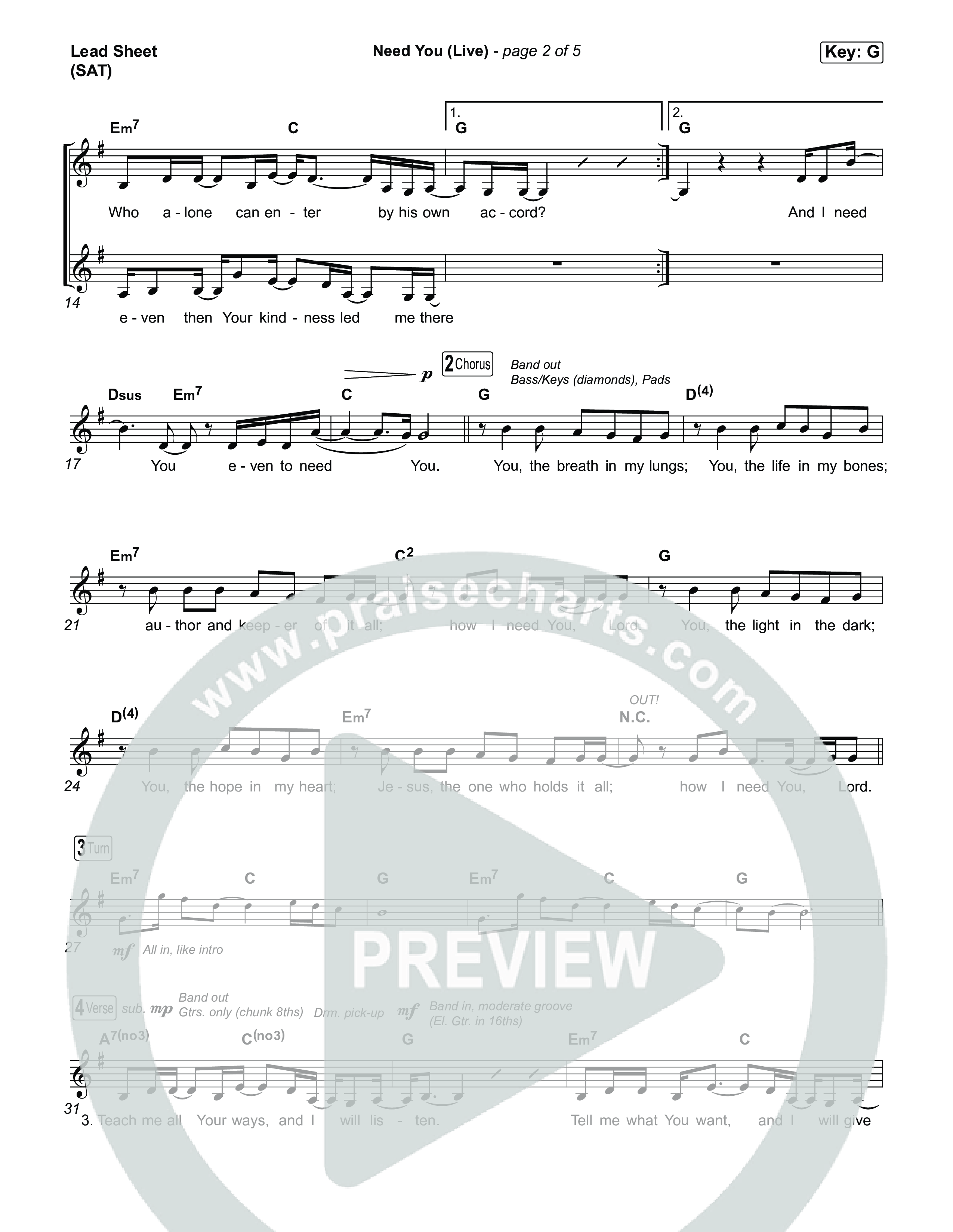 Need You (Live) Lead Sheet (SAT) (SEU Worship / Abbie Gamboa)