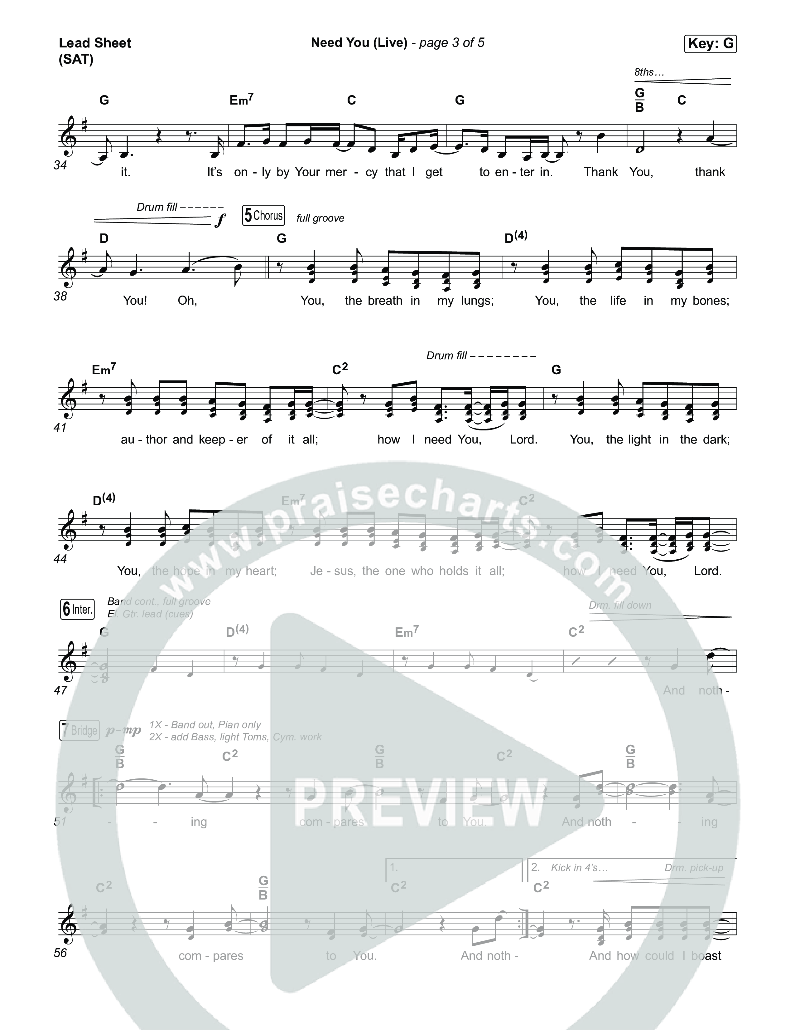 Need You (Live) Lead Sheet (SAT) (SEU Worship / Abbie Gamboa)