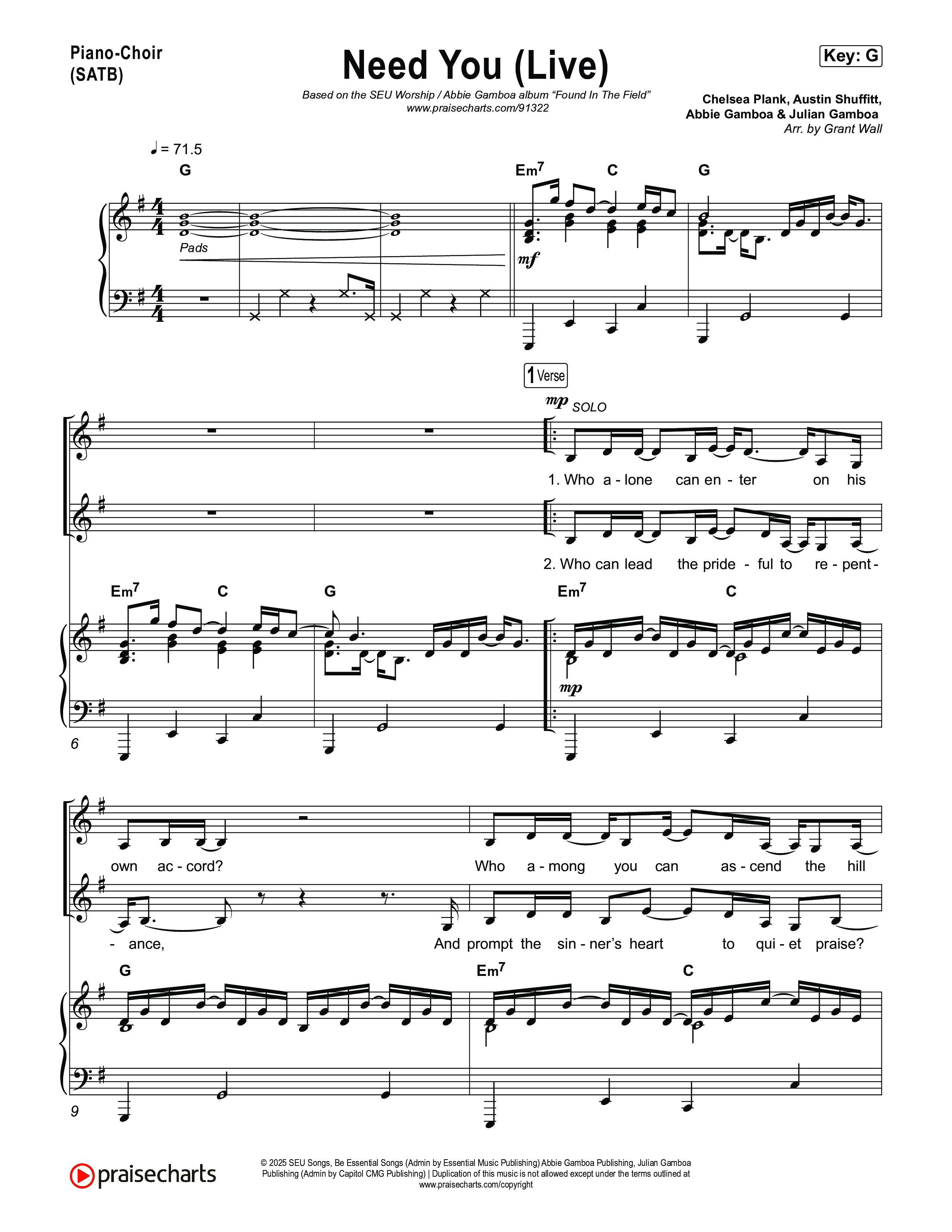 Need You (Live) Piano/Vocal Pack (SEU Worship / Abbie Gamboa)