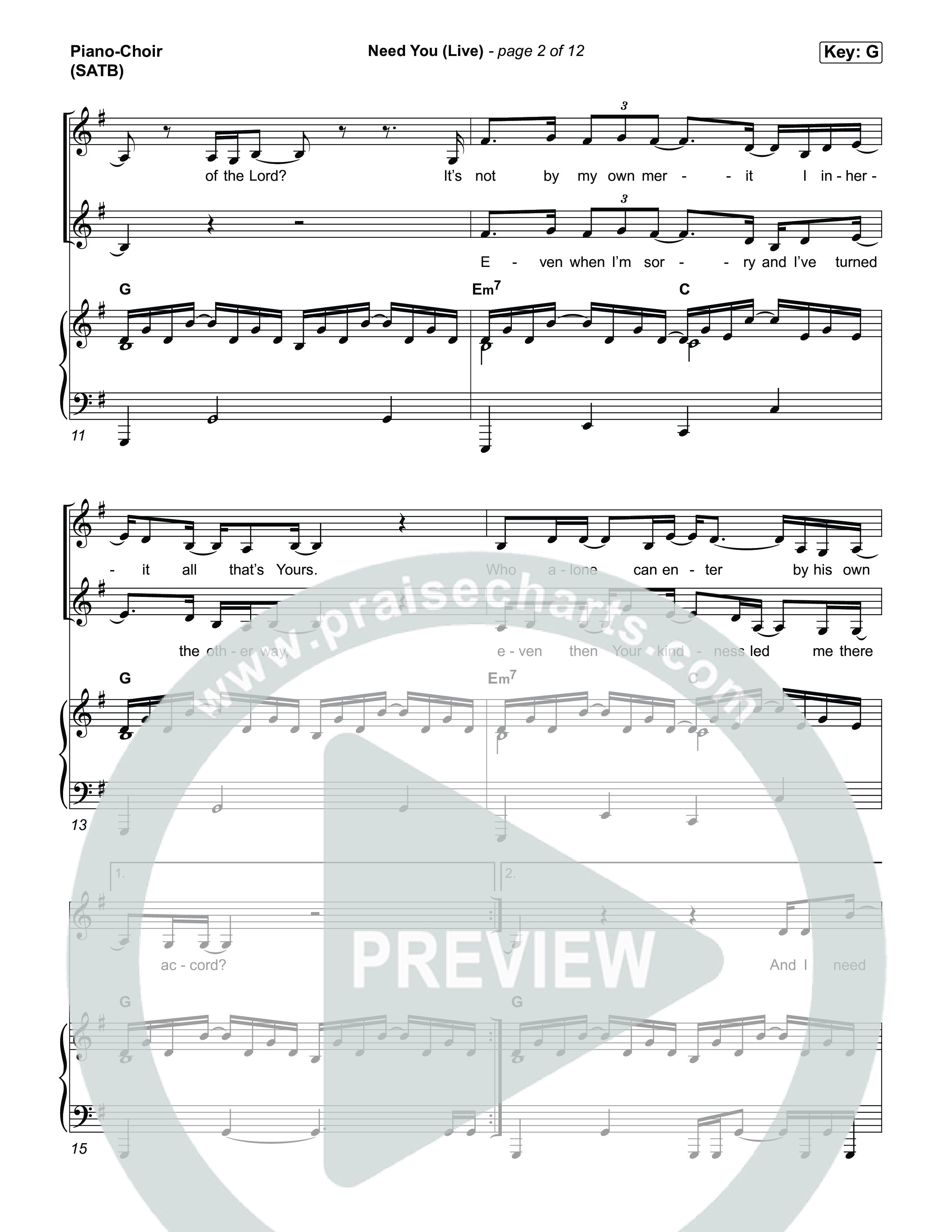 Need You (Live) Piano/Vocal Pack (SEU Worship / Abbie Gamboa)