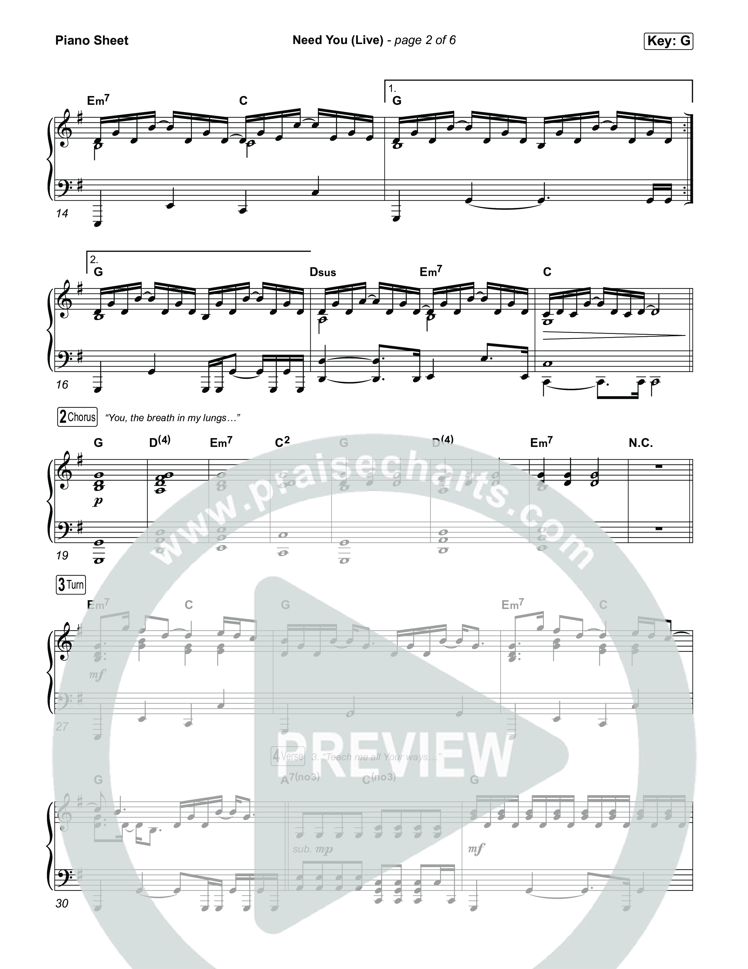 Need You (Live) Piano Sheet (SEU Worship / Abbie Gamboa)