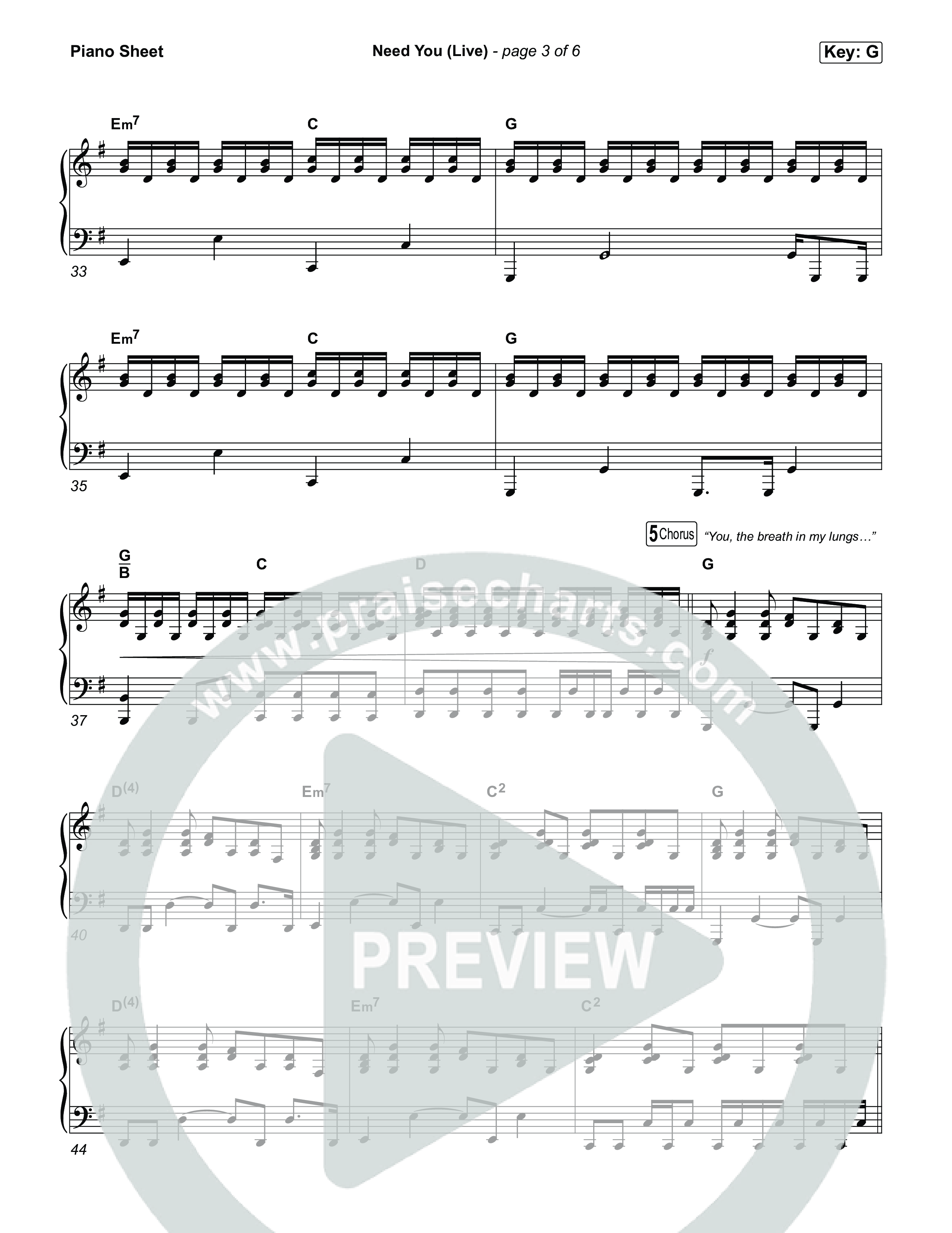Need You (Live) Piano Sheet (SEU Worship / Abbie Gamboa)